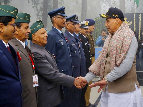Rajnath Singh interacting with ex-servicemen at Air Force Station, Kanpur, on the occasion of 8th Armed Forces Veterans’ Day. (Photo credit: Rajnath Singh's X)