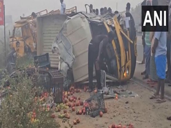 5 people injured after two cargo vehicles collide in Tamil Nadu's Tiruvallur district. (Photo/ANI)