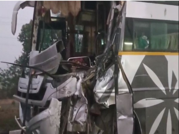 The front portion of one of the buses involved in the crash was completely damaged (Photo/ANI)