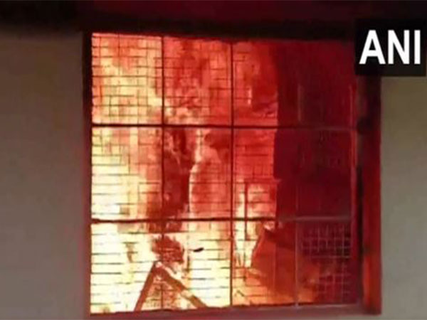 Fire breaks out in storeroom of Government High School in Tekkali. (Photo/ANI)