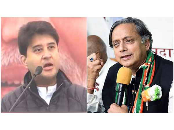 Union Minister Jyotiraditya Scindia (L), Congress MP Shashi Tharoor (R). (Photos/ANI)