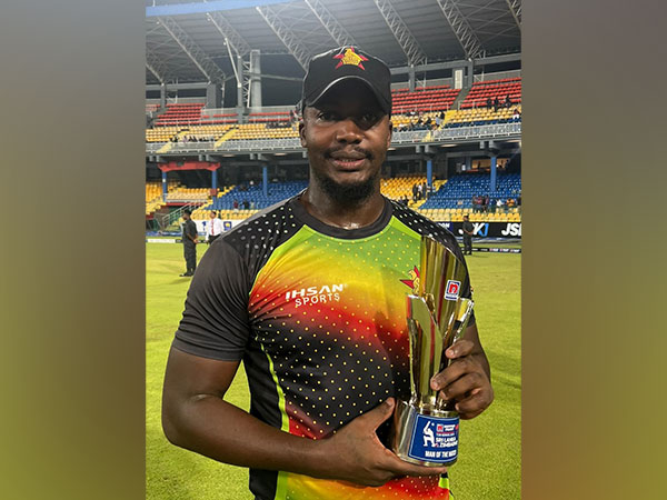 Luke Jongwe posing with the Player of the Match title following win. (Photo- Luke Jongwe Twitter)