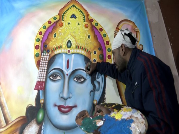 Jagjot Singh Rubal with his painting. (Photo/ANI)