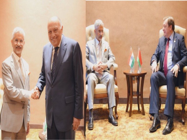 External Affairs S Minister meets Egyptian Foreign Minister Sameh Shoukry (left), Belarus Foreign Minister Sergei Aleinik  (right) (Image Credit: X/DrSJaishankar)