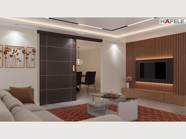 Hafele’s architectural sliding system, the Classic 90 SC for wooden doors and wooden framed glass doors