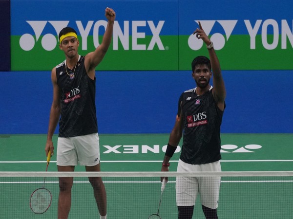 Chirag Shetty and Satwiksairaj Rankireddy celebrate after reaching semi-final of India Open 2024 (Image: BAI)