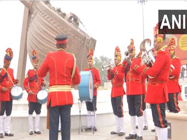 Barabanki Police Band performs at Lata Mangeshkar Chowk ahead Ram Temple Pran Pratishtha (Photo/ANI)