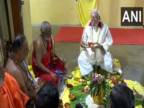 Prime Minister Narendra Modi performs puja at Kothandaramaswamy Temple in Rameshwaram. (Photo/ANI)
