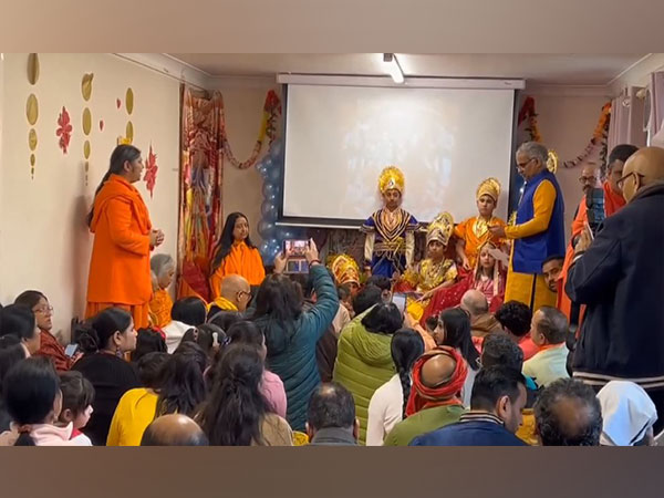 Visual from the celebration in London ahead of Pran Pratishtha (Photo/ANI)