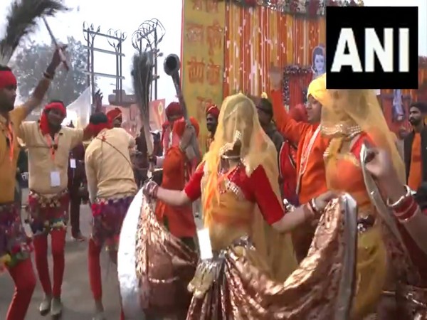 Visuals of folk dance performed outside the Ram temple in Ayodhya. (Photo/ANI)