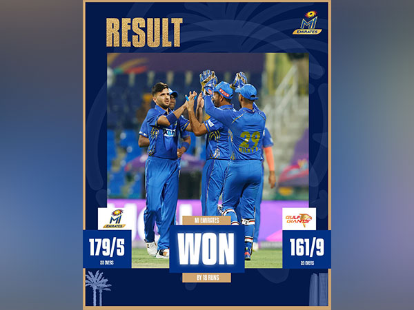 MI Emirates bowlers celebrating a wicket. (Photo- MI Emirates Twitter)