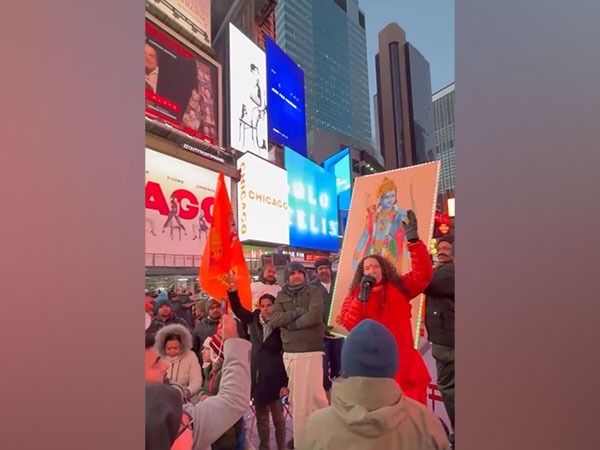 Celebrations for Ram Temple Pran Pratishtha at Times Square in New York City on Monday (Photo/ANI)