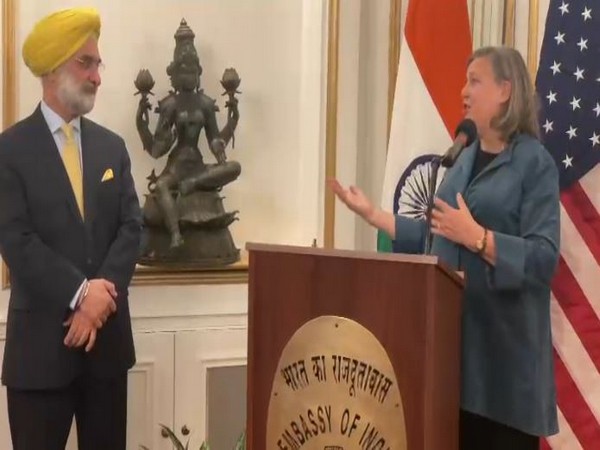 Outgoing Indian envoy to US, Taranjit Singh Sandhu with Victoria Nuland, Under Secretary of State for Political Affairs of US(Photo/ANI)
