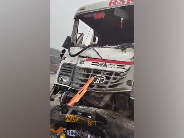 Damaged bus at Purvachal Expressway (Photo/ANI)