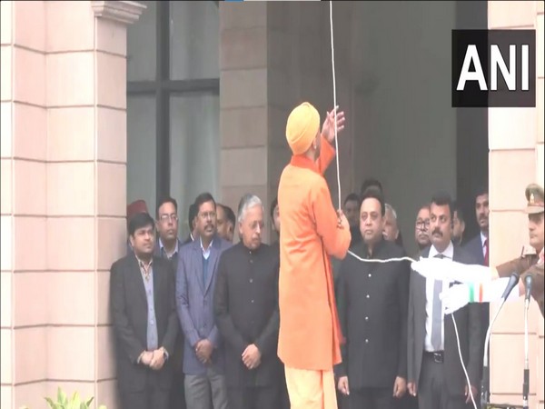 UP CM Yogi unfurls national flag in Lucknow (Photo/ANI) 