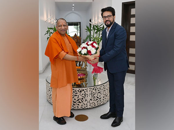 UP CM Yogi Adityanath makes courtesy visit to Union Minister Anurag Thakur (Photo/ANI)