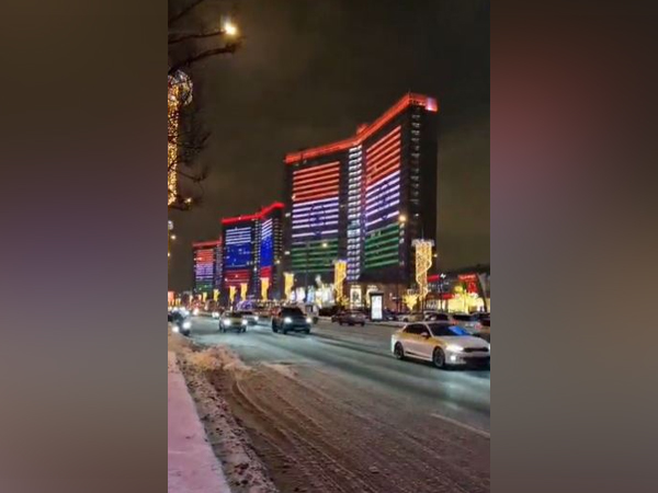 Buildings of Moscow's Novy Arbat lighten up in Indian and Russian tricolours in honour of 75th Republic Day ((Photo credits: X/@IndEmbMoscow)
