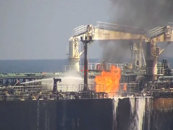 Visuals of firefighters working to control fire onboard MV Marlin Luanda (Image Credit: X/@IndianNavy)