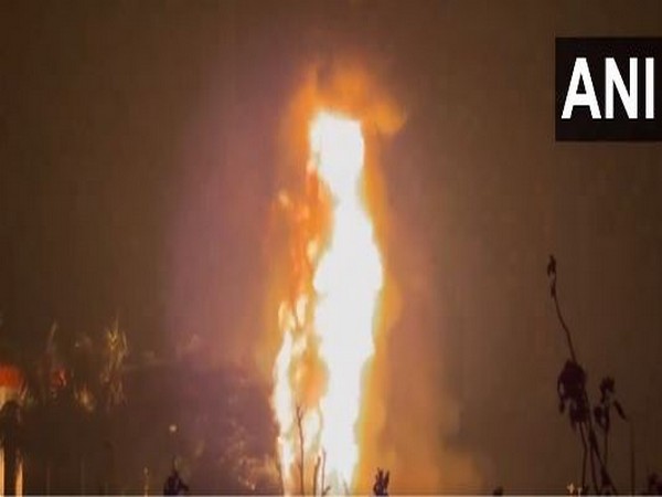 Fire breaks out at petrol pump in Rajpura tehsil on Sunday evening. (Photo/ANI)