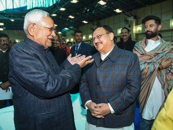 Bihar CM Nitish Kumar with BJP chief JP Nadda during oath taking ceremony on Sunday (Photo/ANI)