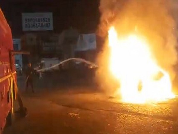 CNG-run four-wheeler car catches fire in Maharashtra's Pune (Photo/ANI)