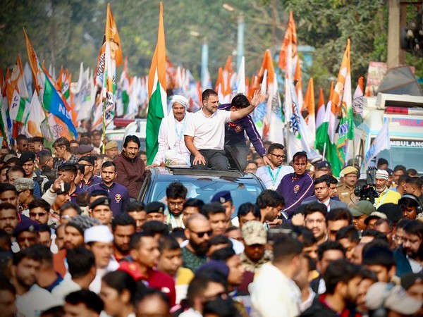 Congress leader Rahul Gandhi during the roadshow in the ongoing party's Bharat Jodo Nyay Yatra, in Jalpaiguri on Sunday. (Photo/ANI)
