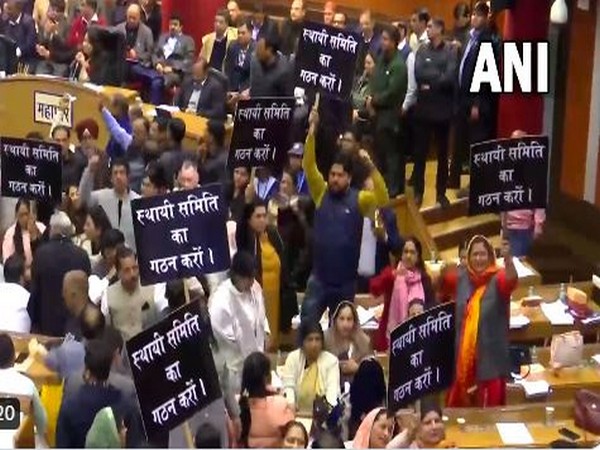 BJP councillors protest inside the Municipal Corporation of Delhi during special assembly session (Photo/ANI)  