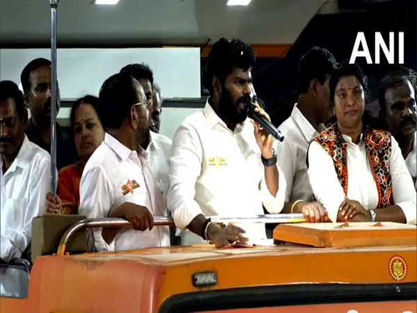 Tamil Nadu BJP chief Annamalai addressing gathering (Photo/ANI)