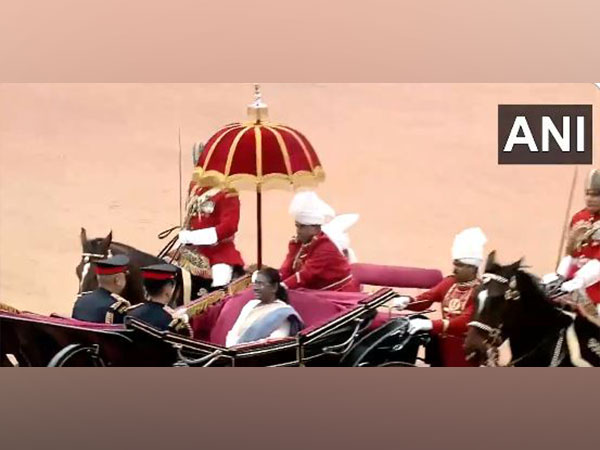 President Droupadi Murmu on her way to Parliament for the Budget Session 2024. (Photo/ANI)