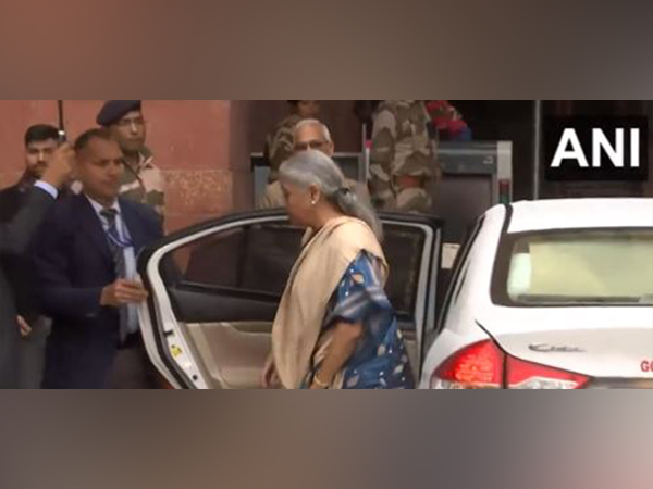 Nirmala Sitharaman arrives at Finance Ministry ahead of Budget 2024 (Photo/ANI)