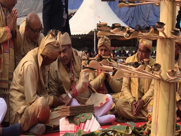 Assam CM Himanta Biswa Sarma attending Bhoomi Pujan of iconic Rang Ghar in Sivasagar (Photo/ANI)