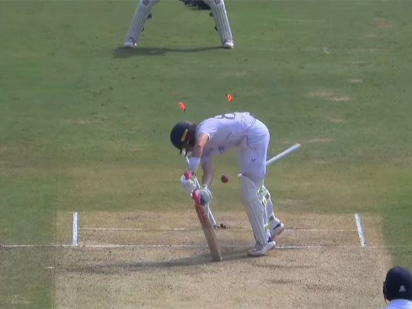 Ollie Pope's stumps getting castled by a Bumrah yorker. (Photo- BCCI Twitter)