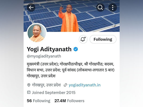 CM Yogi's official X handle surpasses 27.4 million followers. (Photo/ANI)