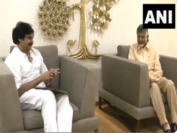 Pawan Kalyan meets TDP chief N Chandrababu Naidu at his residence (Photo/ANI)