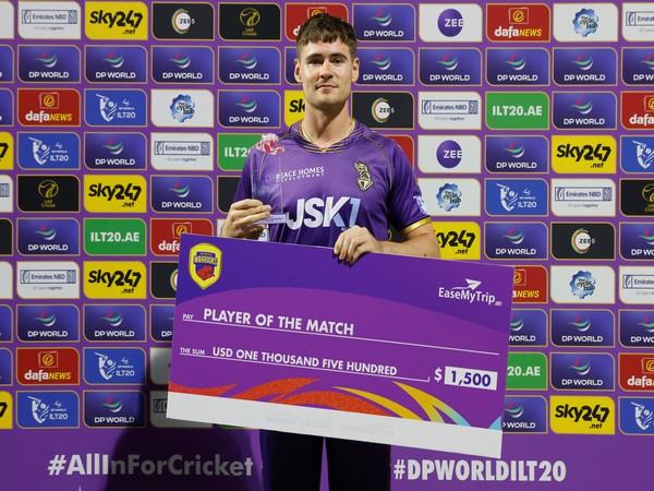 Abu Dhabi Knight Riders player Joshua Little with 'Player of the match' award (Image: ILT20)