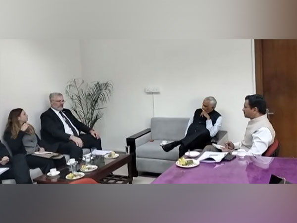Rajasthan's Agriculture Minister, Kirodi Lal Meena meets Israeli Ambassador Naor Gilon in Jaipur on Wednesday (Photo/ANI)
