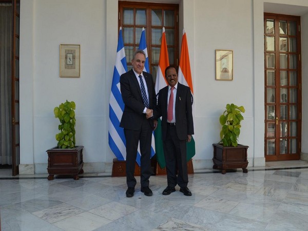 National Security Advisor Ajit Doval meets his Greek counterpart, Athanasios Ntokos in New Delhi on Thursday (Photo/ANI)