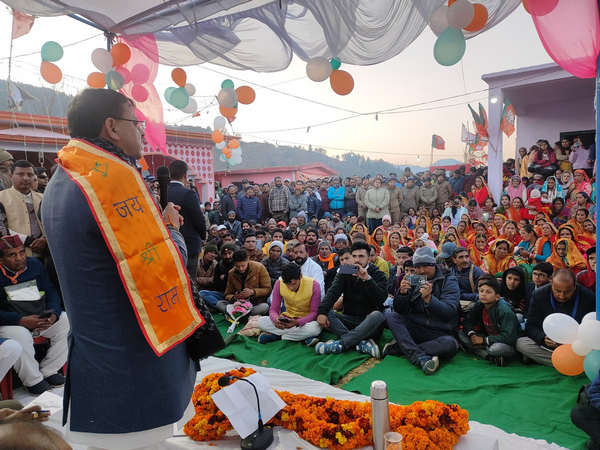 Chief Minister Pushkar Singh Dhami interacts with citizens under Gaon Chalo campaign (Photo/X @pushkardhami)