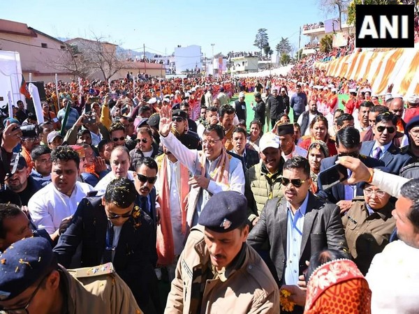Uttarakhand Chief Minister Pushkar Singh Dhami on the second day of his visit to Lohaghat. (Photo/ANI)