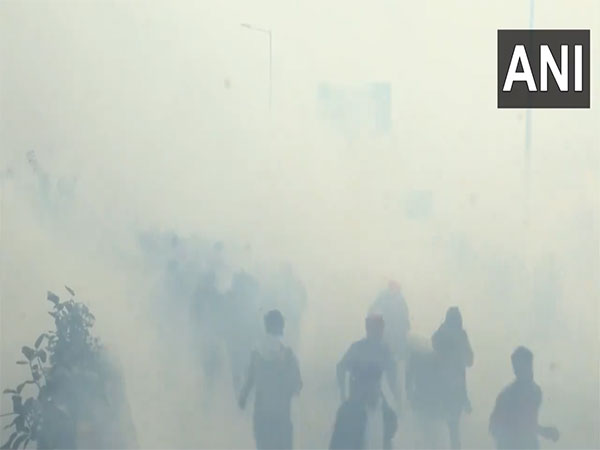Tear gas fired on protesting farmers at Punjab-Haryana Shambu border. (Photo/ANI)