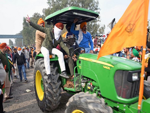 Farmers at the Haryana-Punjab Shambhu border during their 'Delhi Chalo' protest march (Photo/ANI)