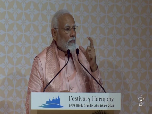 Prime Minister Narendra Modi addresses inaugural ceremony of the BAPS Hindu Mandir in Abu Dhabi, UAE on Wednesday (Photo/ANI)