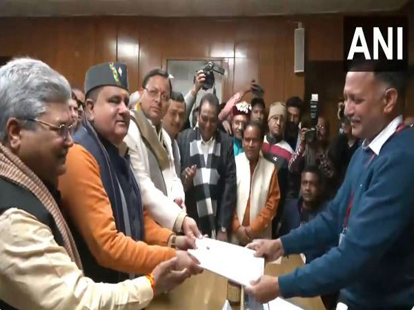 BJP’s Uttarakhand state president Mahendra Bhatt filing his nomination for Rajya Sabha polls (Photo/ANI) 