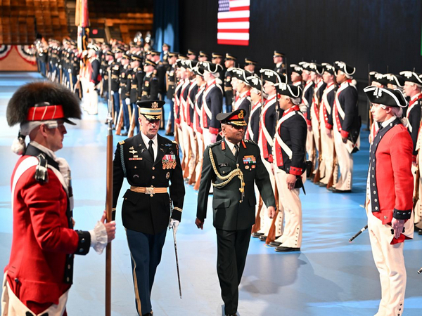 Indian Army Chief Manoj Pande inspects the guard of honour (Photo/X @Adgpi)