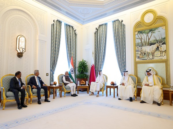 Prime Minister Narendra Modi meets Amir of Qatar, Sheikh Tamim bin Hamad Al Thani in Doha on Thursday (Photo/X@narendramodi)
