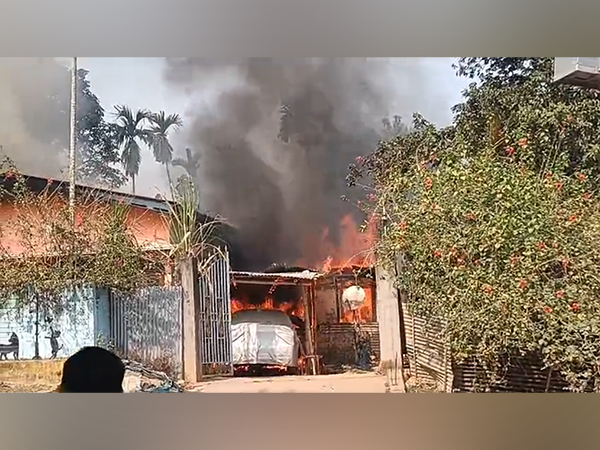 Fire erupts from a residential house in the Diphu area. (Photo/ANI)