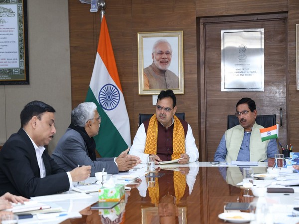 Rajasthan CM Bhajan Lal Sharma meet Union Coal Minister Prahlad Joshi. (Photo/ANI)