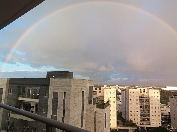 A rainbow in the sky above the northern Israeli town of Pardes Hanna (Photo/TPS)