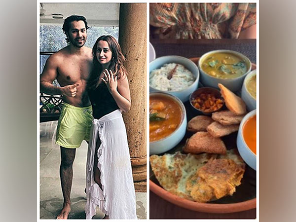 Varun Dhawan with Natasha Dalal and traditional Goan Thali (Image source: Instagram)