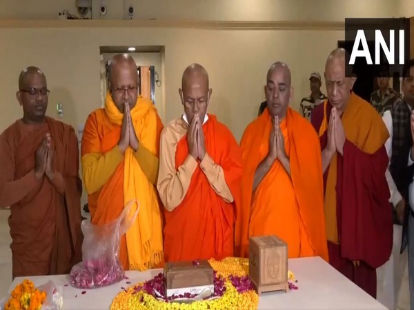 Visual of monks in the National Museum. (Photo/ANI)
